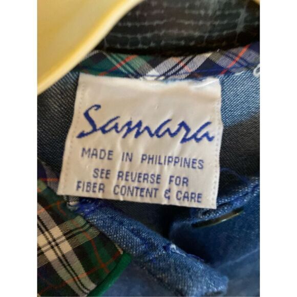 Samara vintage toddler girls, denim plaid, patch pocket dress size 4 - Picture 5 of 6